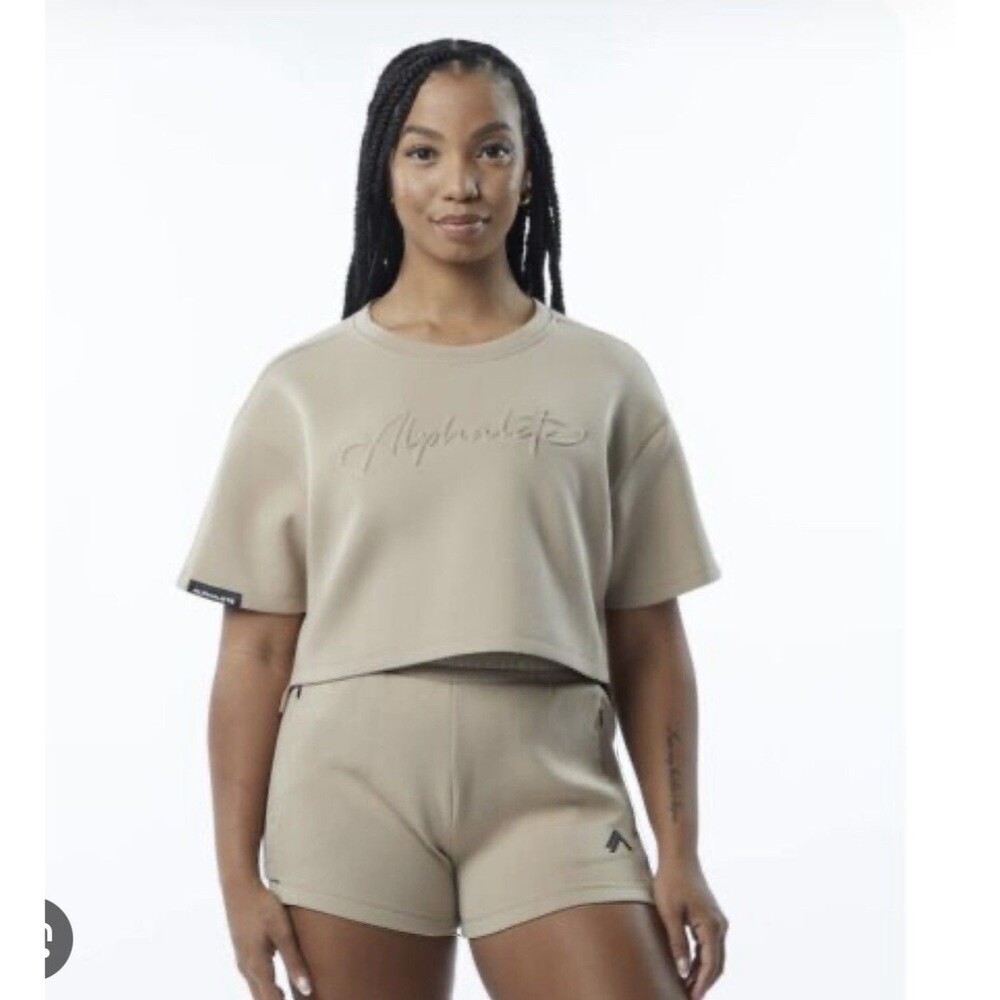 Alphalete Woman’s  ELMTS Short SLEEVE Crop - Tan ,Size Medium